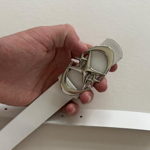 2000s White Silver Star Belt Adjustable Fits 26-34 Unisex Y2K Streetwear - Picture 7 of 8